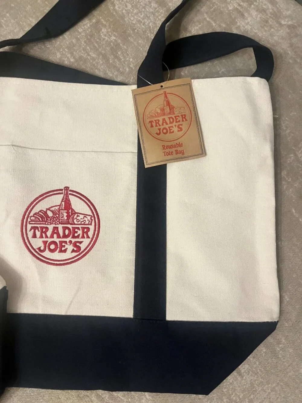 Trader Joe's Navy  Large Canvas Tote Bags (2)